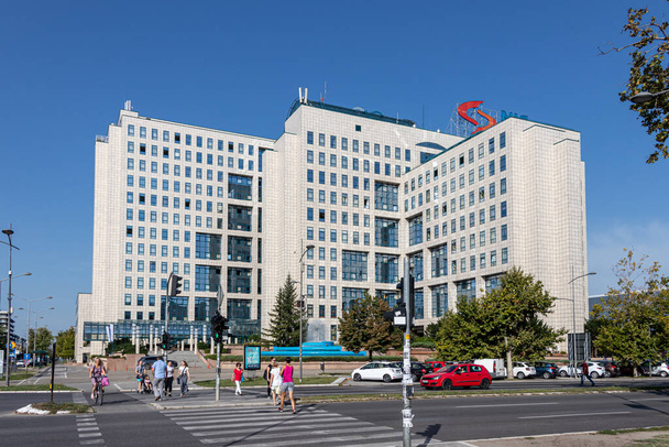 Novi Sad, Serbia - August 31, 2020: Gazprom - Nis business building company headquarters in Novi Sad - Fotó, kép