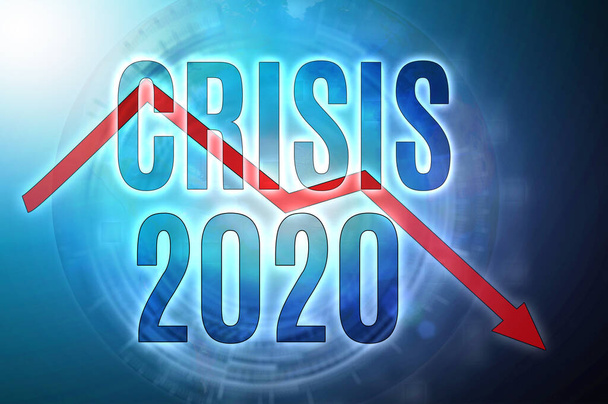 Drop graph and arrow on abstract blue background. The concept of the erupted economic crisis in 2020 - Foto, Bild