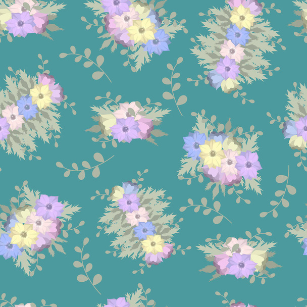 Цветочный бесшовный векторный рисунок с анемонами цветок и лист - Вектор,изображение