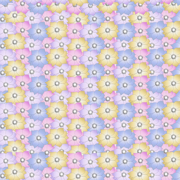Floral seamless vector pattern with different color anemones flower - Vector, Image