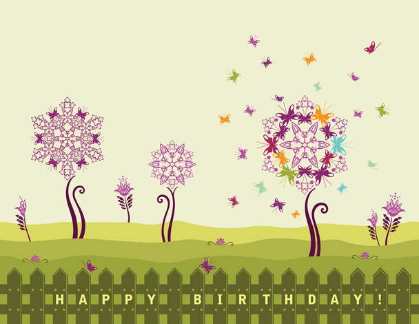 šťastné narozeninové přání s květinami - Vektor, obrázek