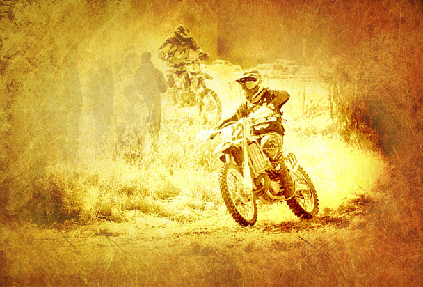 Taiteellinen kuva Off-Road Moottoripyörä Racer Super määrätty Grunge Maallinen tausta - Valokuva, kuva