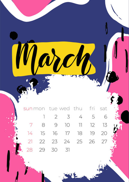 March 2021 page. Modern creative calendar. Abstract monthly calendar template - Vektori, kuva