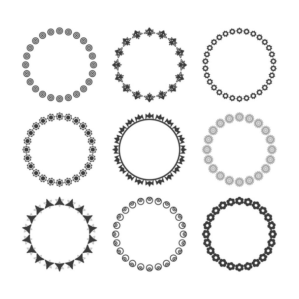 Black isolated circle and round floral and geometrical mandala emblems and borders design elements set on white background - Vector, Image