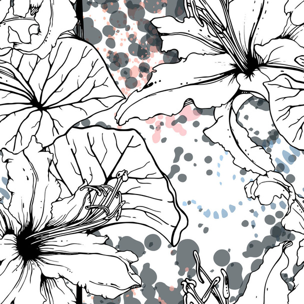 Floral Black White Pattern. Modern Watercolor - Vecteur, image