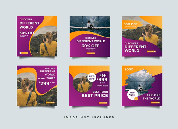 Travel social media feed post sale template - Vector, Image