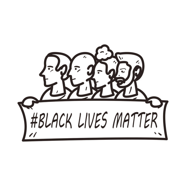 people holding black lives matter banner line style icon vector design - Vector, Image