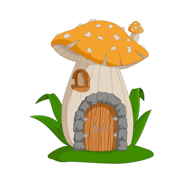 Vector Illustration of Cartoon fairy house mushroom on a white background - Vector, Image