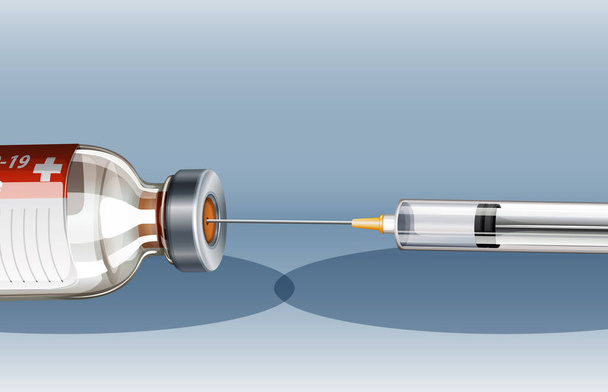 Medizinische Spritze mit Nadel für Covid-19 oder Coronavirus Poster oder Banner Illustration - Vektor, Bild