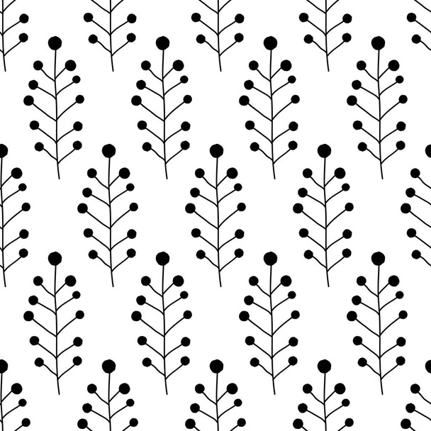 Floral Seamless pattern texture with berries branches in black and white. Vector illustration with twigs. Perfect for printing on fabric or paper. - Vektor, kép