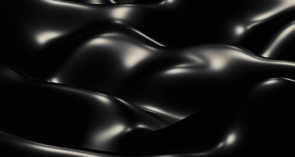 Illustration 3D Fond de vagues noires, rayures de lumière et surfaces brillantes, formes scintillantes et abstraites. Pour une publicité élégante - Photo, image