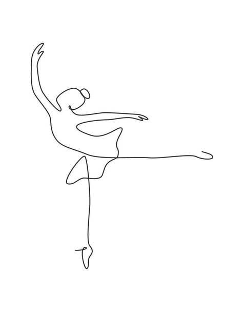 Одна сплошная линия рисует женщину балериной красоты в элегантном движении. Минималистская сексуальная балерина исполняет танцевальную концепцию. Настенный декор. Графическая векторная иллюстрация - Вектор,изображение