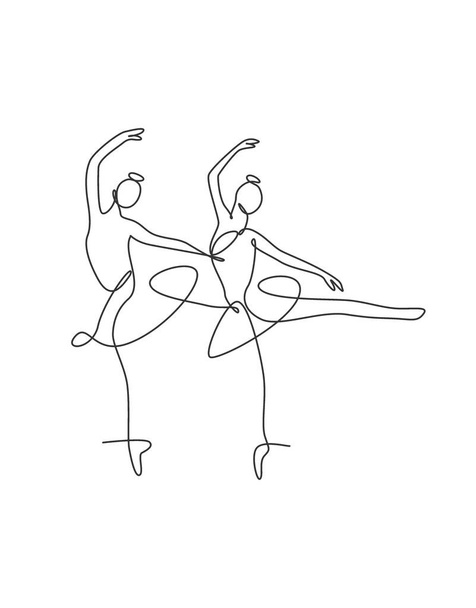セクシーな女性の美しさのバレリーナのベクトルイラストを描く1行。バレエダンサーはダンスの動きの概念を示しています。ミニマルな壁の装飾ポスタープリント。現代の連続線グラフィック描画デザイン - ベクター画像