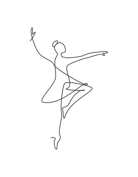 Una linea continua disegno donna ballerina di bellezza balletto in movimento eleganza. Sexy ballerina ragazza esegue concetto di danza d'arte. Decorazione murale stampa. Illustrazione grafica vettoriale dinamica a linea singola - Vettoriali, immagini