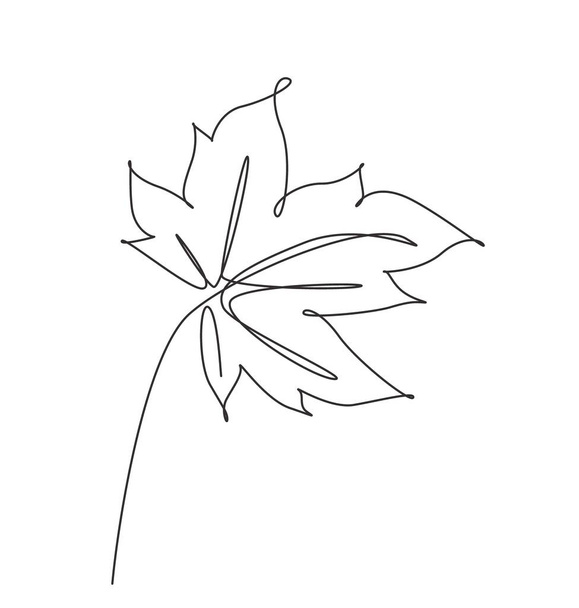 Een ononderbroken lijn tekening abstracte tropisch lente esdoorn blad. Minimaal plantaardig natuurlijk eco concept. Wanddecoratie, poster, draagtas, stofprint. Grafische vectorillustratie met enkelvoudige lijntekening - Vector, afbeelding