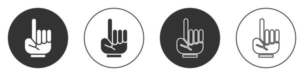 Musta numero 1 yksi tuuletin käsi käsine sormella nostettu kuvake eristetty valkoisella pohjalla. Joukkueen tuen symboli kilpailuissa. Ympyrä nappi. Vektorikuvaus. - Vektori, kuva