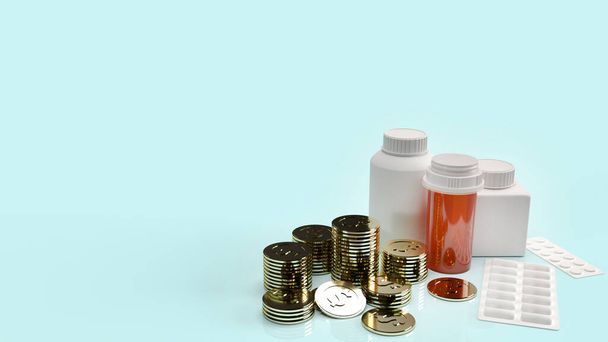 The drug medical bottle and coins for health  content 3d rendering - Foto, Imagem