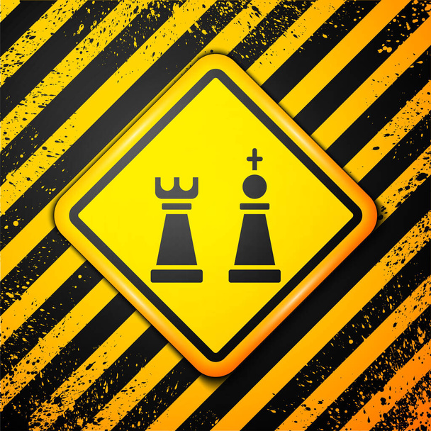 Icona scacchi neri isolata su sfondo giallo. Strategia aziendale. Gioco, gestione, finanza. Segnale di avvertimento. Vettore. - Vettoriali, immagini