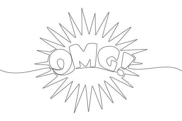 Single continuous line drawing of motivational and inspirational lettering typography quote - OMG! - Oh My God!. Calligraphic design for print, card, banner, poster. One line draw design - Vector, Image