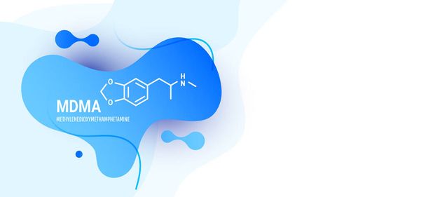 MDMA Chimie formule squelettique avec des formes de fluide liquide bleu sur fond blanc - Vecteur, image