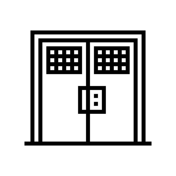 Çift metalik hapishane kapısı ikon vektörü. Çifte metalik hapishane kapısı tabelası. izole edilmiş çizgi simgesi siyah illüstrasyon - Vektör, Görsel
