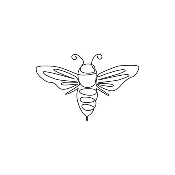 Desenho de linha contínua única de abelha decorativa para identidade de logotipo da fazenda. Conceito de ícone de produtor de favo de mel de forma animal de vespa. Desenho de uma linha desenho vetorial ilustração gráfica - Vetor, Imagem