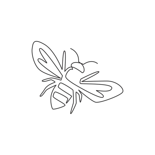 Single continuous line drawing of decorative bee for farm logo identity. Honeycomb producer icon concept from wasp animal shape. One line draw graphic design vector illustration - Vector, Image