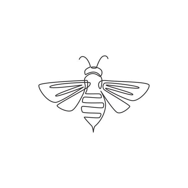 Uma linha contínua de desenho de abelha elegante para a identidade do logotipo da empresa. Conceito de ícone de fazenda de mel orgânico da forma de animal de inseto de vespa. Ilustração gráfica moderna do desenho do vetor da única linha - Vetor, Imagem