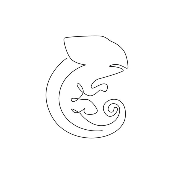 Desenho de linha contínua única de conceito de mascote de camaleão exótico para zoológico reptiliano. Bonito animal réptil para a identidade do logotipo da empresa. Desenho de uma linha desenho vetorial ilustração gráfica - Vetor, Imagem