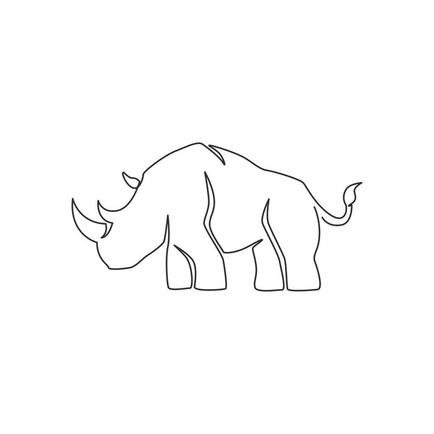 Single continuous line drawing of big African rhinoceros for conservation national park. Big African rhino animal mascot concept for national zoo safari. One line draw design vector illustration - Vector, Image