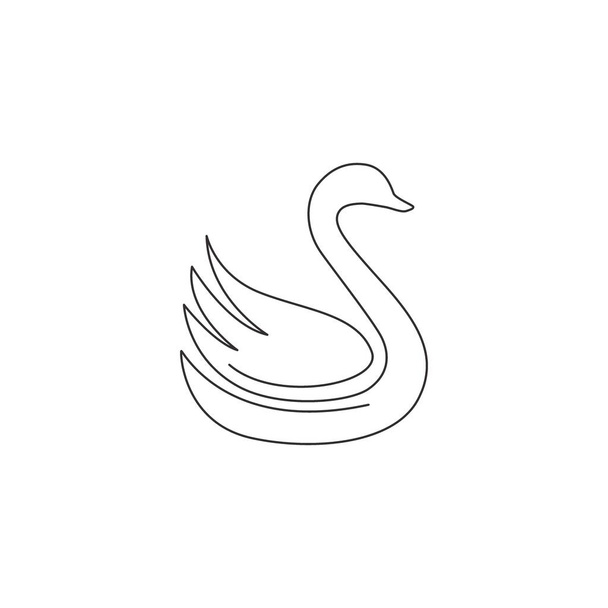 Um desenho de linha contínua de belo cisne para a identidade do logotipo do organizador de casamento. Conceito adorável mascote de ganso animal para cartão de convite de casamento elegante. Desenho de linha única ilustração - Vetor, Imagem