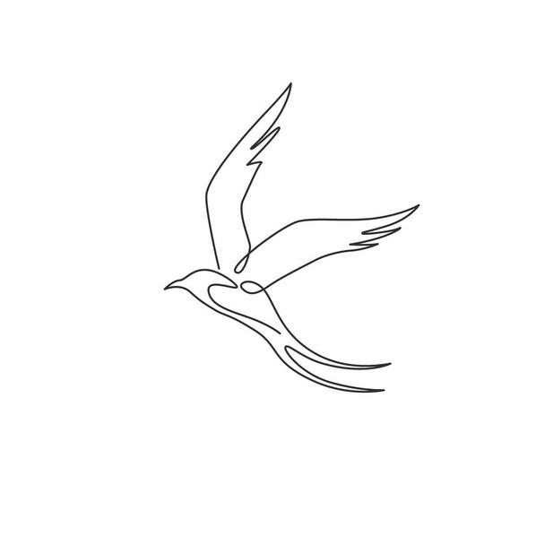 Единая непрерывная линия рисования ласточки красоты для фирменного логотипа. Очаровательная концепция птичьего талисмана для ласточки эмблемы фермы. Современная графика с одной линией рисунка - Вектор,изображение
