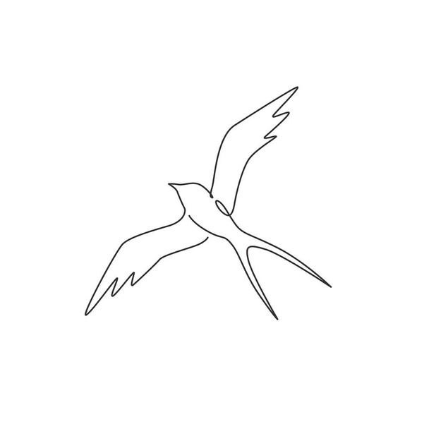 Один сплошной рисунок линии роскошной ласточки для логотипа компании. Симпатичный талисман птицы для органического пищевого символа. Модный векторный рисунок графической иллюстрации - Вектор,изображение