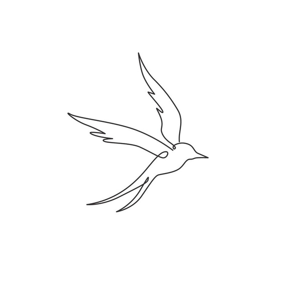 Один сплошной рисунок линии роскошной ласточки для логотипа компании. Симпатичный талисман птицы для органического пищевого символа. Динамическая иллюстрация вектора графического дизайна - Вектор,изображение