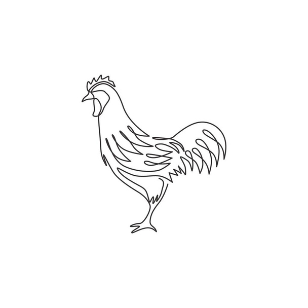 Yksi linja piirustus kukko eläin yrityksen yrityksen logo identiteetti. Kulli lintu maskotti käsite maatalouden kuvaketta. Trendikäs jatkuva linja piirtää vektori graafinen suunnittelu kuva - Vektori, kuva