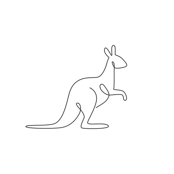 Единая сплошная линия рисунка очаровательного стоящего кенгуру для логотипа национального зоопарка. Австралийская концепция животного талисмана для туристической кампании. Векторная иллюстрация - Вектор,изображение