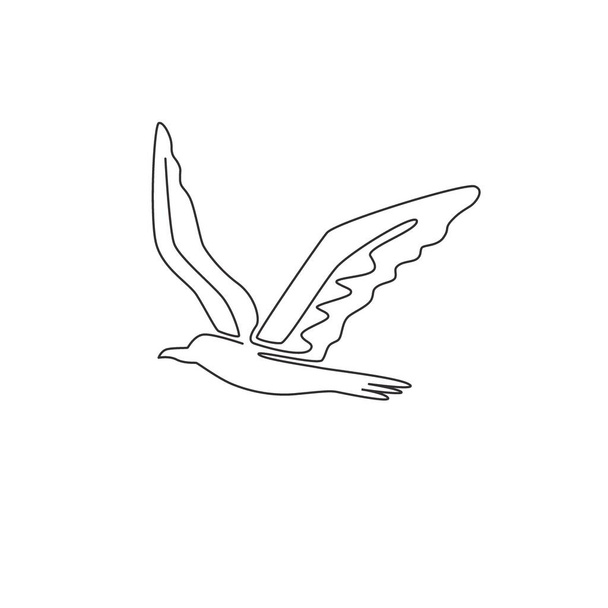 Pojedynczy ciągły rysunek linii cute albatrosa dla tożsamości logo firmy. Urocza koncepcja maskotki ptaków morskich dla ikony marki morskiej firmy. Modne jednej linii rysować projekt wektor graficzny ilustracja - Wektor, obraz
