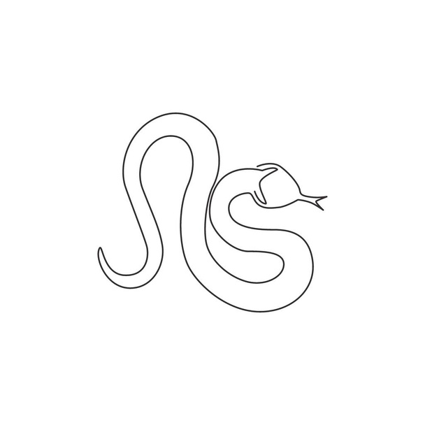 One continuous line drawing of venomous snake for reptile animal lover club logo. Deadly black mamba mascot concept for dangerous snake lover group icon. Single line draw design vector illustration - Vector, Image
