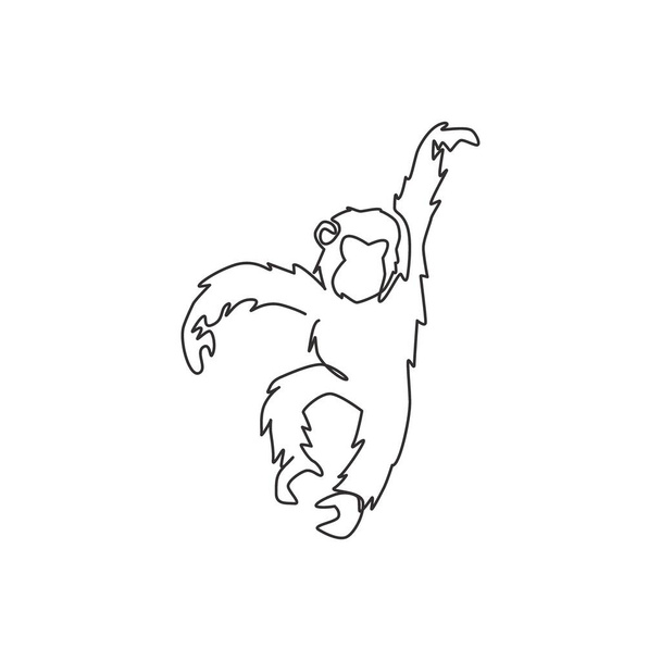 Einzelne durchgehende Linienzeichnung eines niedlichen springenden Schimpansen für das nationale Zoo-Logo. Entzückendes Maskottchen-Konzept für Primaten-Tiere als Zirkusshow-Ikone. Eine Linie zeichnen Grafik Design Vektor Illustration - Vektor, Bild