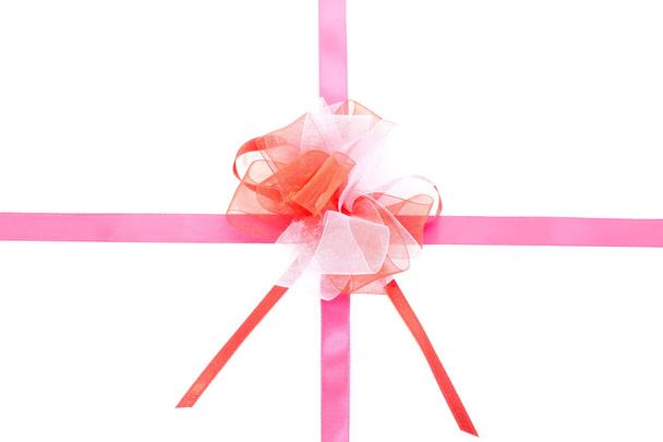 Beautiful Bow Made Pink Ribbon White Background Stock Photo by