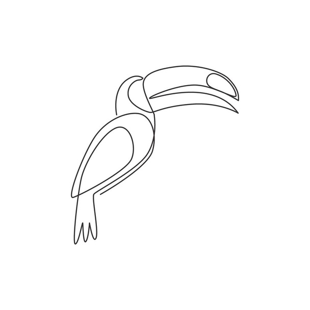 One continuous line drawing of cute toucan bird with big beak for logo identity. Exotic animal mascot concept for national conservation park icon. Single line draw graphic design vector illustration - Vector, Image