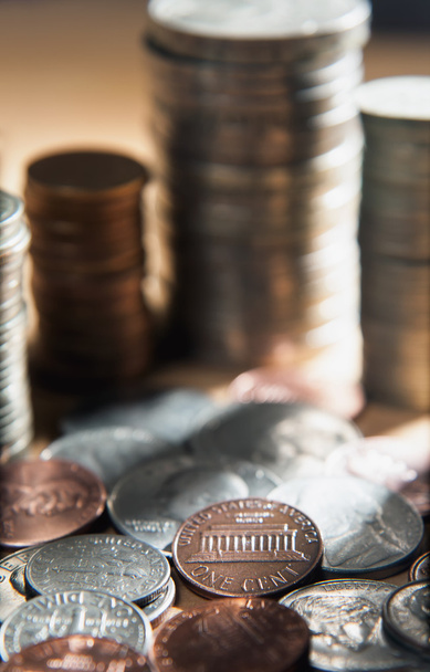 Stack of one cent coins. - 写真・画像