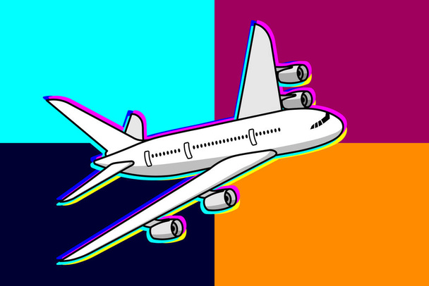 Kuva, kuvake, symboli matkustajakone, lentokone. Konsepti, alkuperäinen muotoilu. Vektori värikkäällä taustalla korkealla resoluutiolla. Suunnittelu elementti uutisia, artikkeli, matkatoimisto, kuljetus, verkkosivuilla - Vektori, kuva