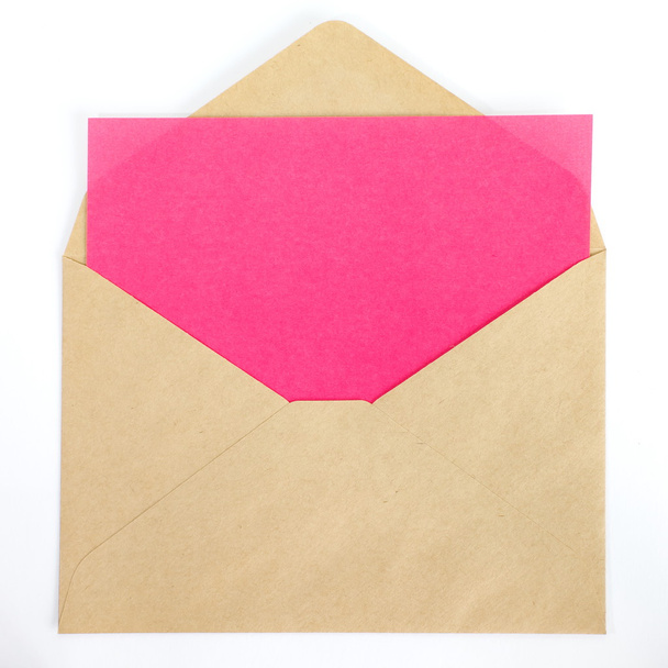 Open envelope with pink  paper - 写真・画像