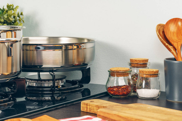 Clean saucepan on a gas stove in kitchen - Photo, image