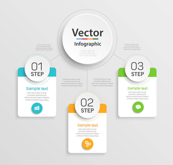 Business Infographic template. Vector design with icons and 3 options or steps. Can be used for workflow layout, diagram, number options, web design - Vektor, obrázek