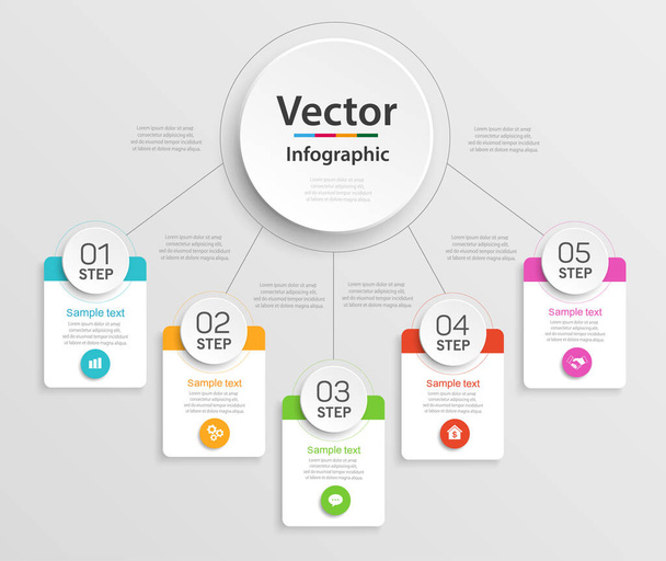 Infographics vector design  template  with 5 options, steps or processes, can be used for workflow layout, diagram, annual report, web design  - ベクター画像