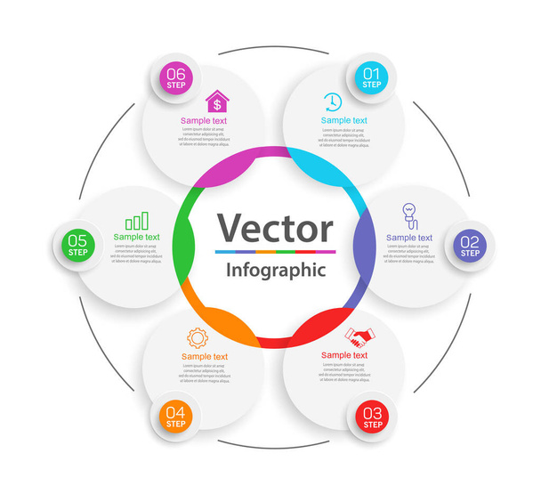 Vector business infographic template with 6 steps, options, parts or processes - Vector, imagen