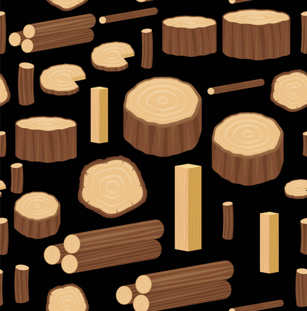 Απρόσκοπτη διανυσματικό μοτίβο με κορμούς ξύλου, κορμούς και σανίδες. Ιστορικό της δασοκομίας και της βιομηχανίας ξυλείας. eps - Διάνυσμα, εικόνα