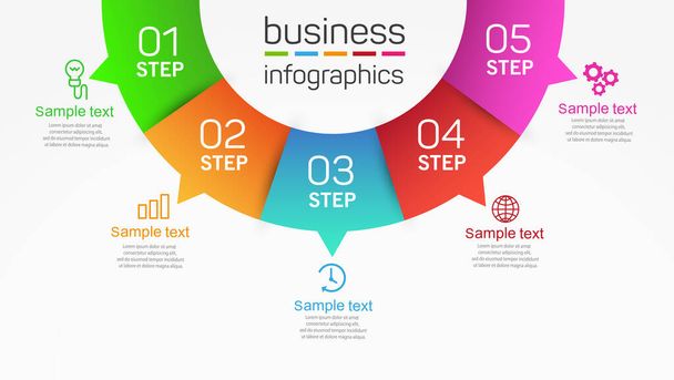Circle shape business infographic vector design template with 5  options, steps or processes for presentation - Vector, imagen